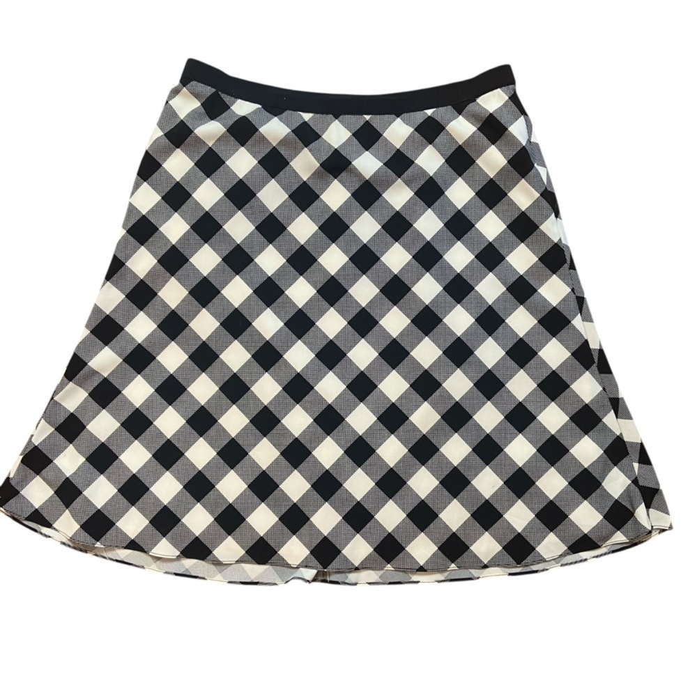Ann Taylor A Line Midi Skater Skirt Size 12 Black White Picnic Check Career